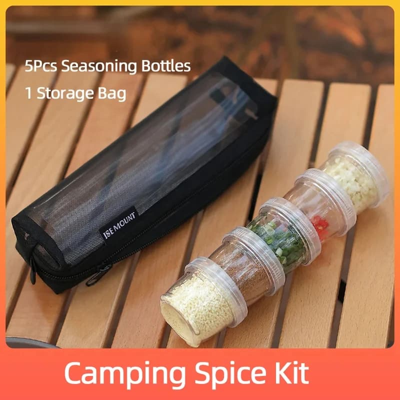 Set di contenitori per condimenti, comprensivo di 5 scatole trasparenti per condimenti, borsa per la conservazione di condimenti per barbecue da campeggio all'aperto