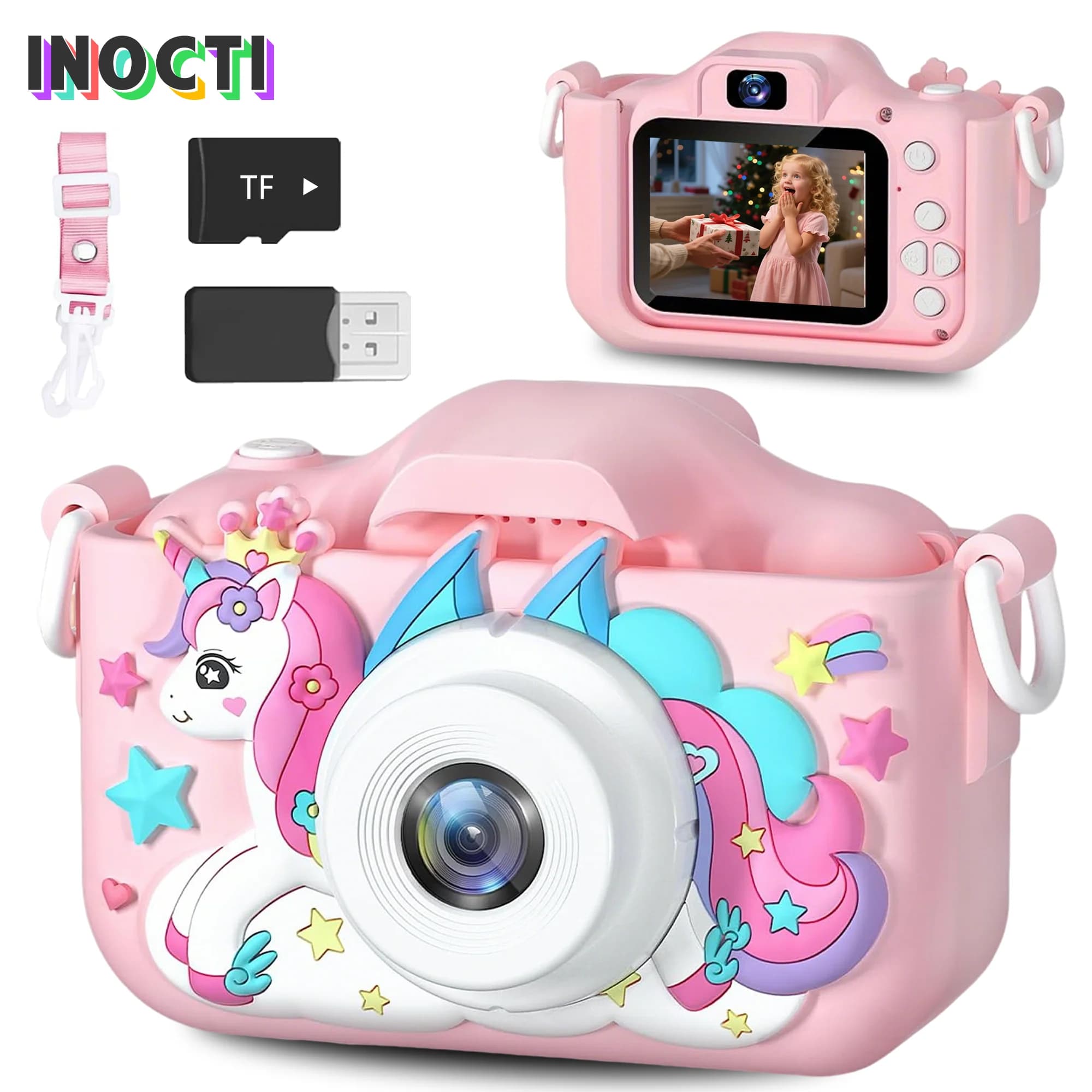 Videocamera per bambini super carina Giocattolo educativo per bambini Videocamera digitale per compleanno per bambini Videocamera 1080P con regalo gratuito per ragazza