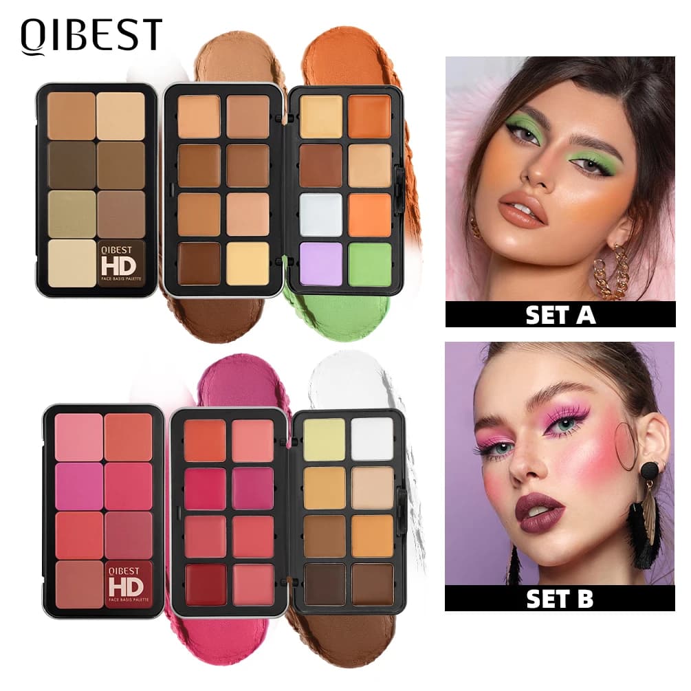 QIBEST Scatola da 16 colori Piastra per fard Crema multicolore Piastra per fard Correttore Contorno e evidenziatore Tavolozza Trucco Blush Viso