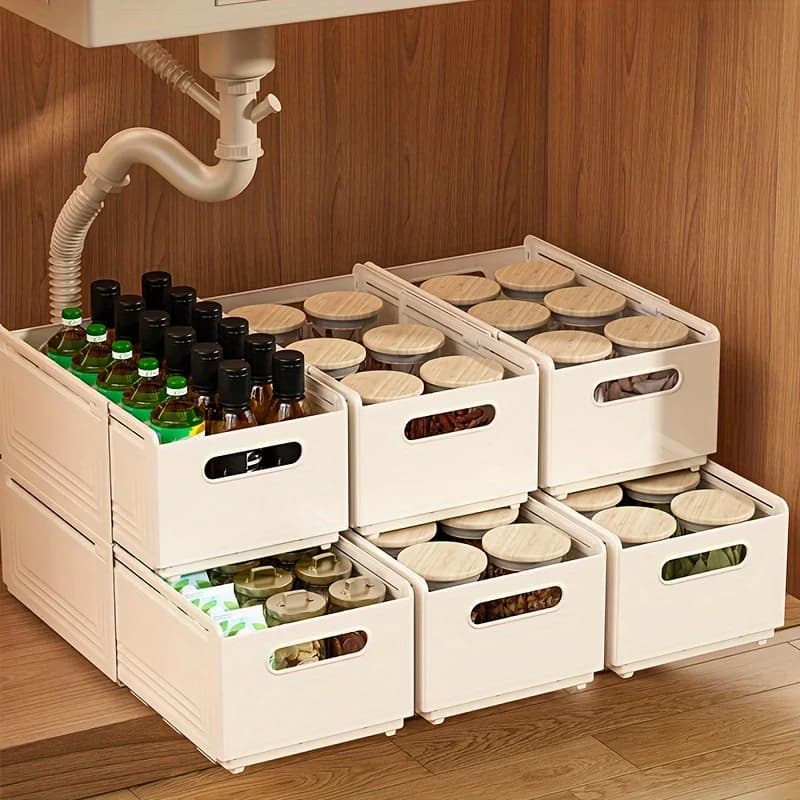 Versatile expandable box: retractable plastic organizer for essential items for desk, kitchen, bedroom and office