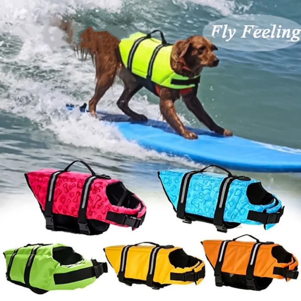 Reflective Dog Life Vest Adjustable High Buoyancy Puppy Swimwear Rescue Handle Waterproof Safety Swimming Suit