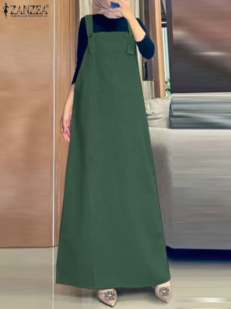 2024 ZANZA donna Vintage Solid Abaya Marocain Sundress Eid Mubarek Hijab Islamic clothing Spaghetti Strap Muslim suit