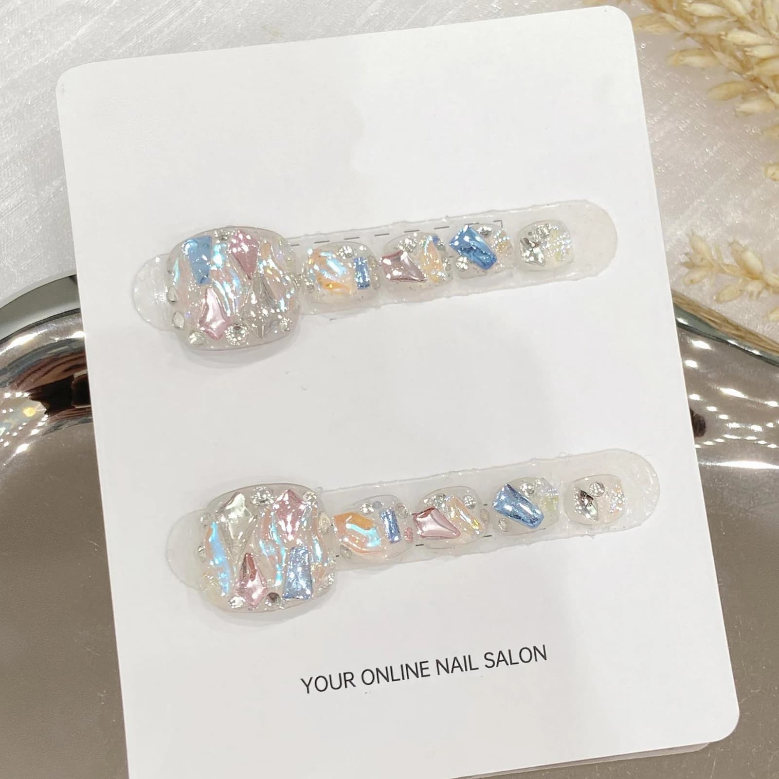 Handmade print on nails Transparent sequins Glitter fake nails Charming fake nails Full Aurora Diamond Decor Square nail tip