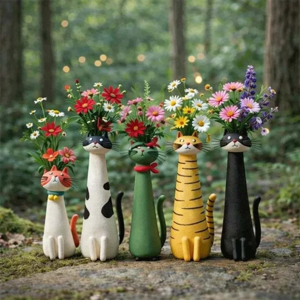 Vaso per Fiori a Forma di Gatto Moderno e Artigianale, Portafiori in Resina dal Design Originale, Vaso Estetico Unico per Piante, Ornamento per Camera da Letto