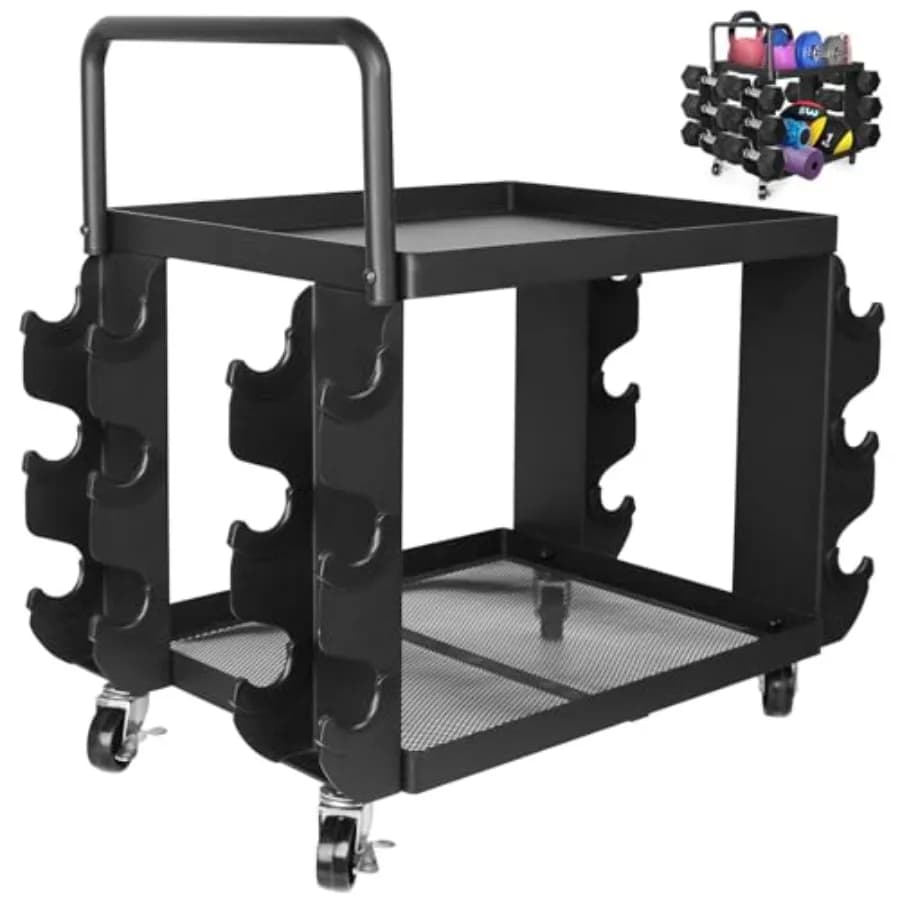 Support Only for Manubri - Carrello Porta Attrezzi da Palestra Domestica con Ruote e Coperture in Gomma - Design Compact and Mobile for Kettlebell