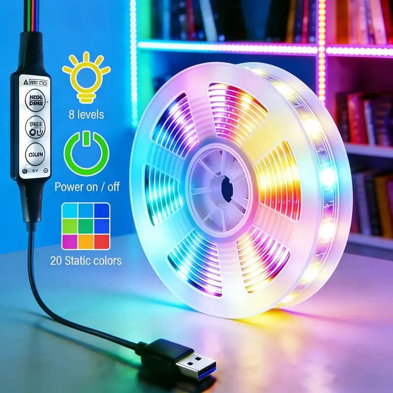 Strisce LED RGB DC5V 5050 con Telecomando IR a 3 Tasti, Striscia Flessibile USB 1M-30M, Decorazione per Festival, Retroilluminazione TV per Decorazione Domestica