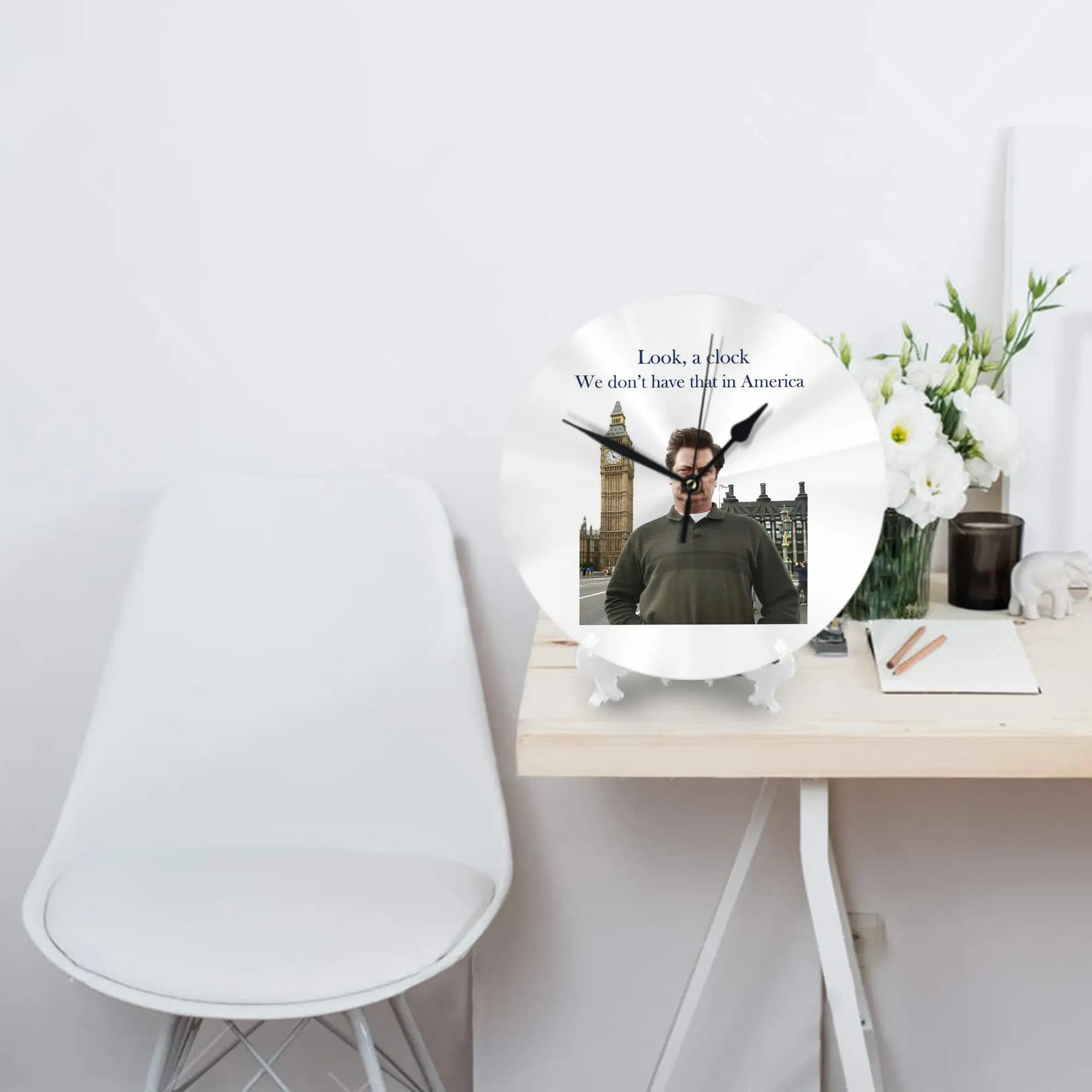 Ron Swanson - Look, a wall clock Decorating room Silent round watch for bedroom Living room Kitchen Home