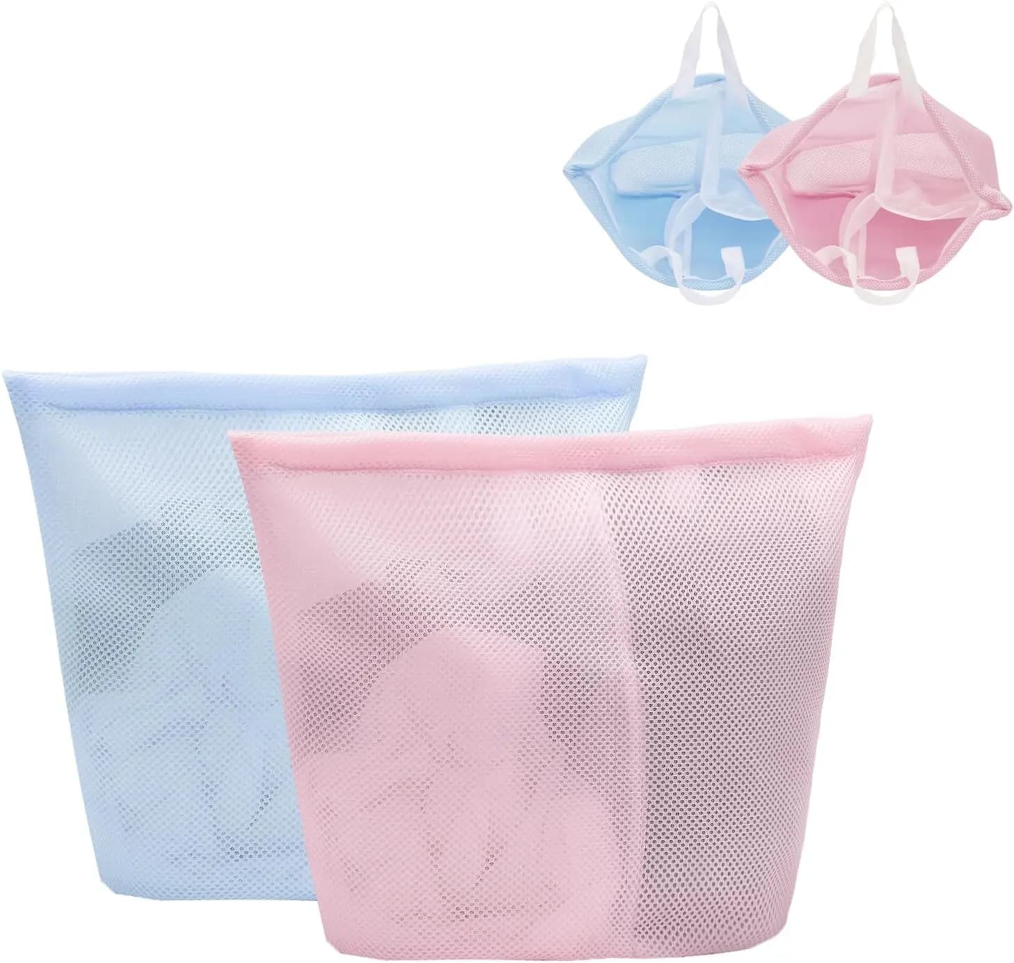 Pack of 2 bags for net linen with handles for delicate items, to store and order during travel - Pink and Blue