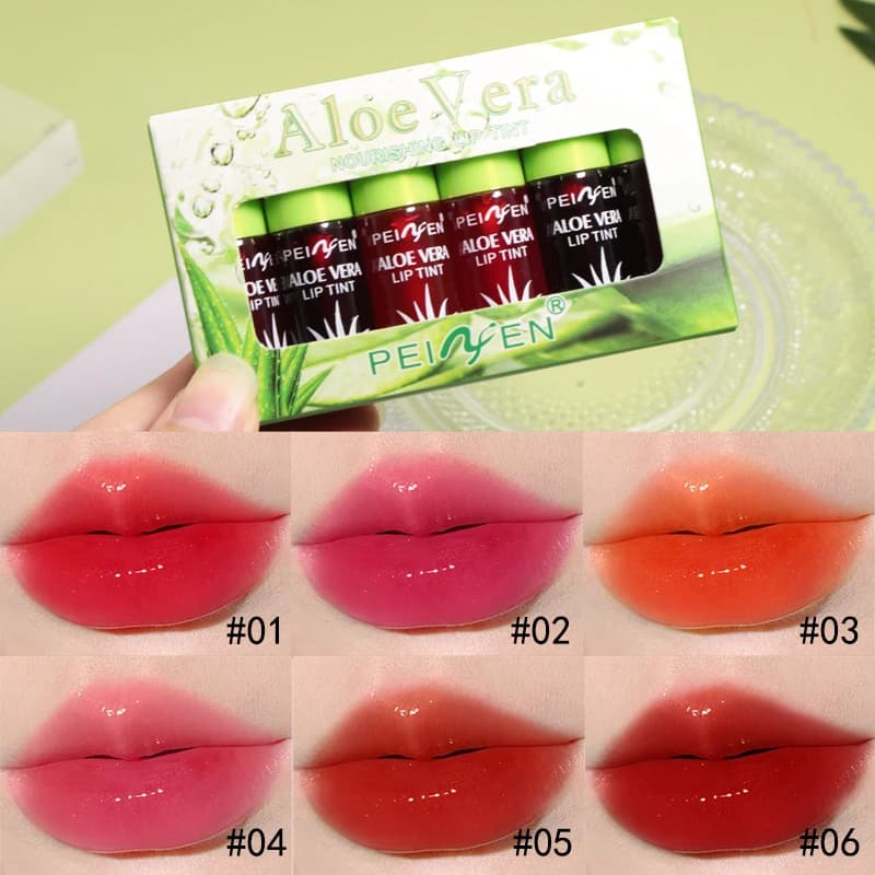 Pack of 6 oils for lips colored aloe vera, set of lip hydrating and moisturizing lips, long lasting moisturizing lip oil