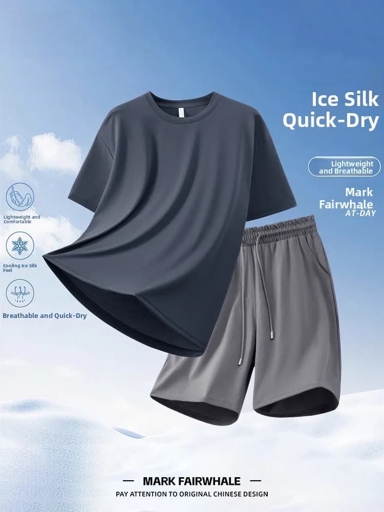 Mark Fairwe Men's Summer Sportswear Set Qui Dry Ice Silk ort Sve T-irt orts Fitn Two Piece Casual Faion