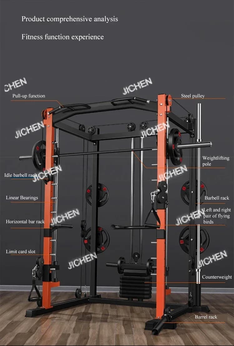 Multifunctional Home Fitness Equipment, Traction Bar, Smith Machine with Pulley Cable