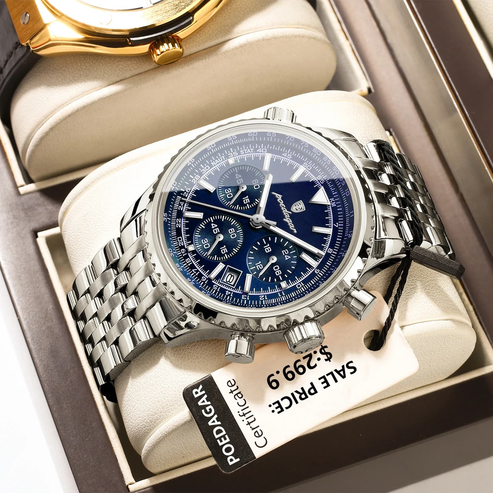 POEDAGAR Orologi da uomo militari alla moda Cronografo da uomo con data luminosa impermeabile Orologio da uomo al quarzo di lusso in acciaio inossidabile