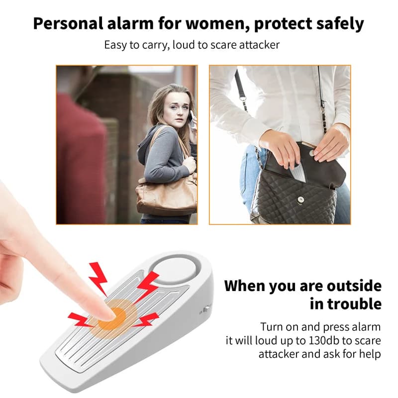 Allarme Antifurto e Autodifesa per Donne in Viaggio d'Affari, 125dB, Sensore di Vibrazione per Porta, Portatile e Sensibile