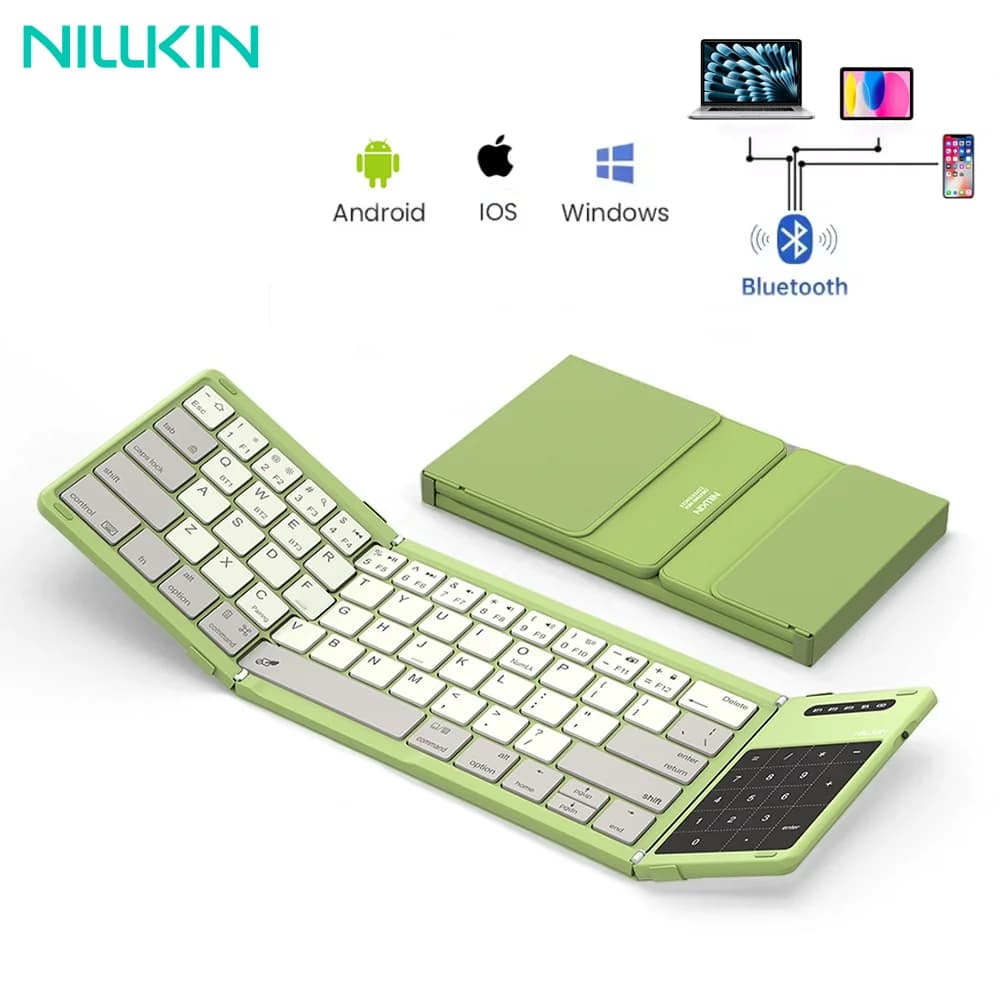 NILLKIN Mini tastiera Bluetooth wireless pieghevole Tastiere portatili pieghevoli ricaricabili con touchpad per Windows iOS Android