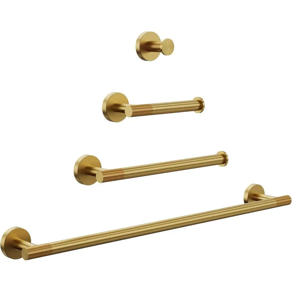 Set di Accessori da Bagno Moderni in Acciaio Inox Dorato: Portasciugamani da Parete, Anello Portasciugamani, Gancio per Accappatoio e Porta Carta Igienica