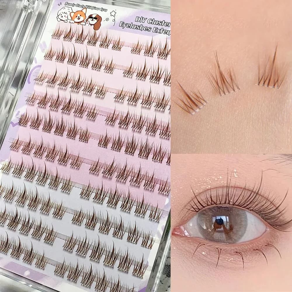 10 Rows Black Brown Glue Free False Eyelashes Sunflower False Eyelashes Natural Elf Style Thick Distinct False Eyelashes