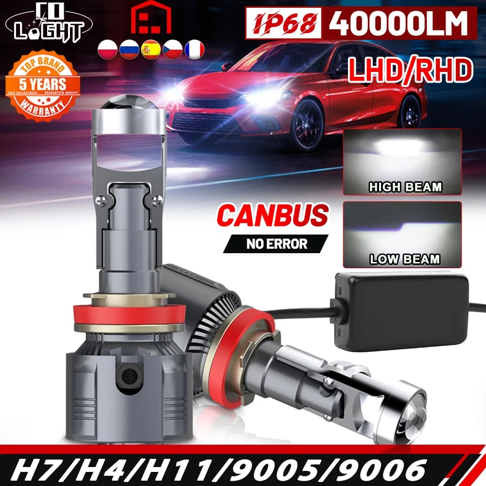 CO LUCE Lampadine per fari auto H7 LED H11 LED H8 H4 9005 HB3 9006 HB4 Mini lente per proiettore Fendinebbia 40000LM 6000K 12V 24V per auto