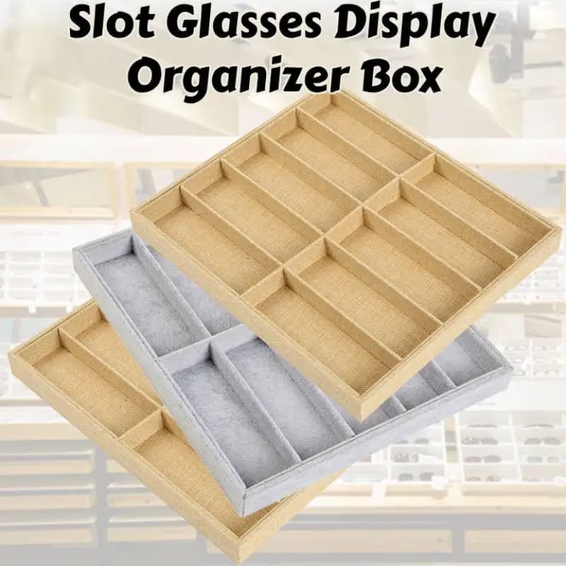 Custodie per occhiali alla moda Beige 10 griglie Scatola per occhiali da sole Scatola per occhiali da sole Display per occhiali Puntelli Vassoio per gioielli