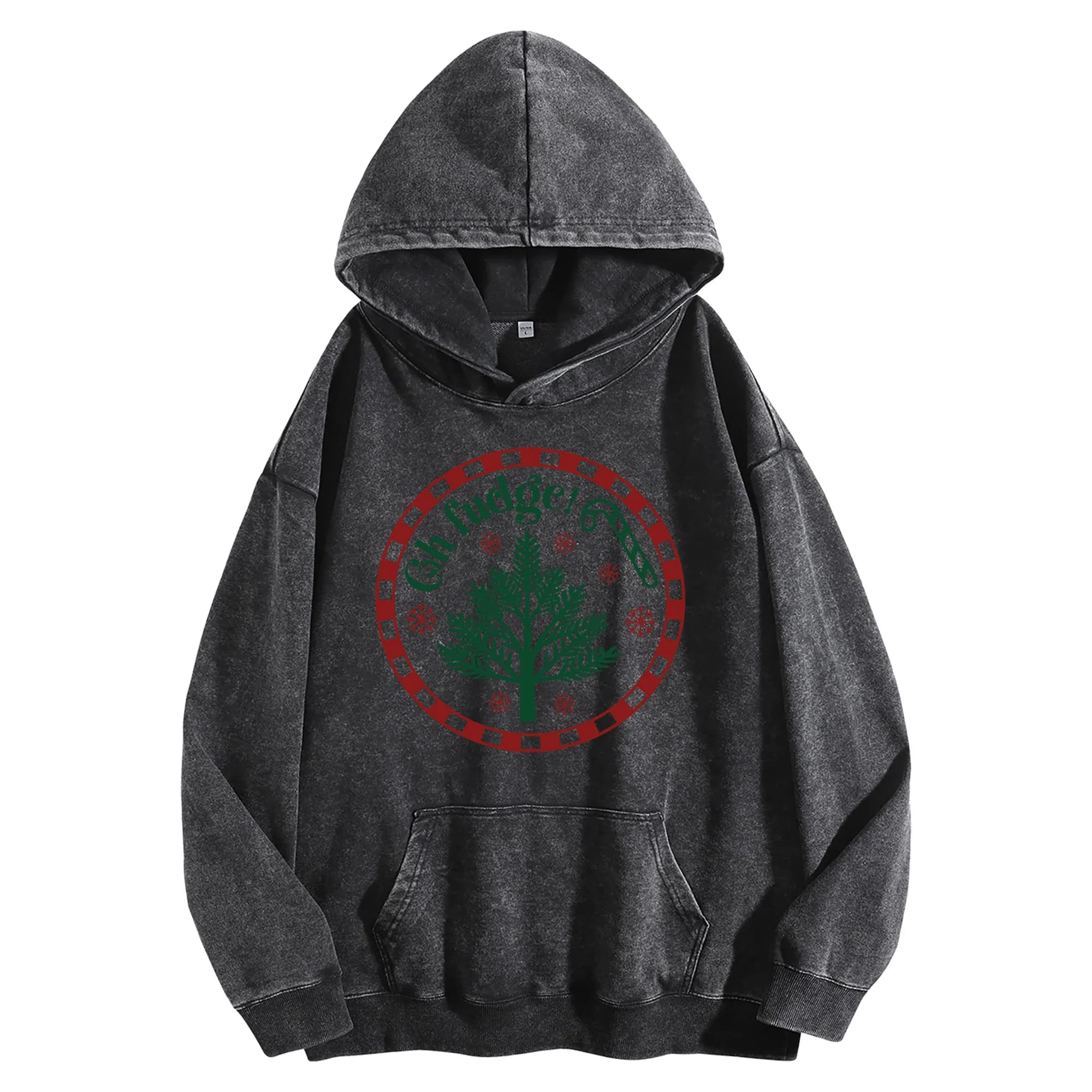Felpa con cappuccio grafica natalizia vintage lavata 400G Pullover streetwear oversize unisex Regalo di Natale e Capodanno