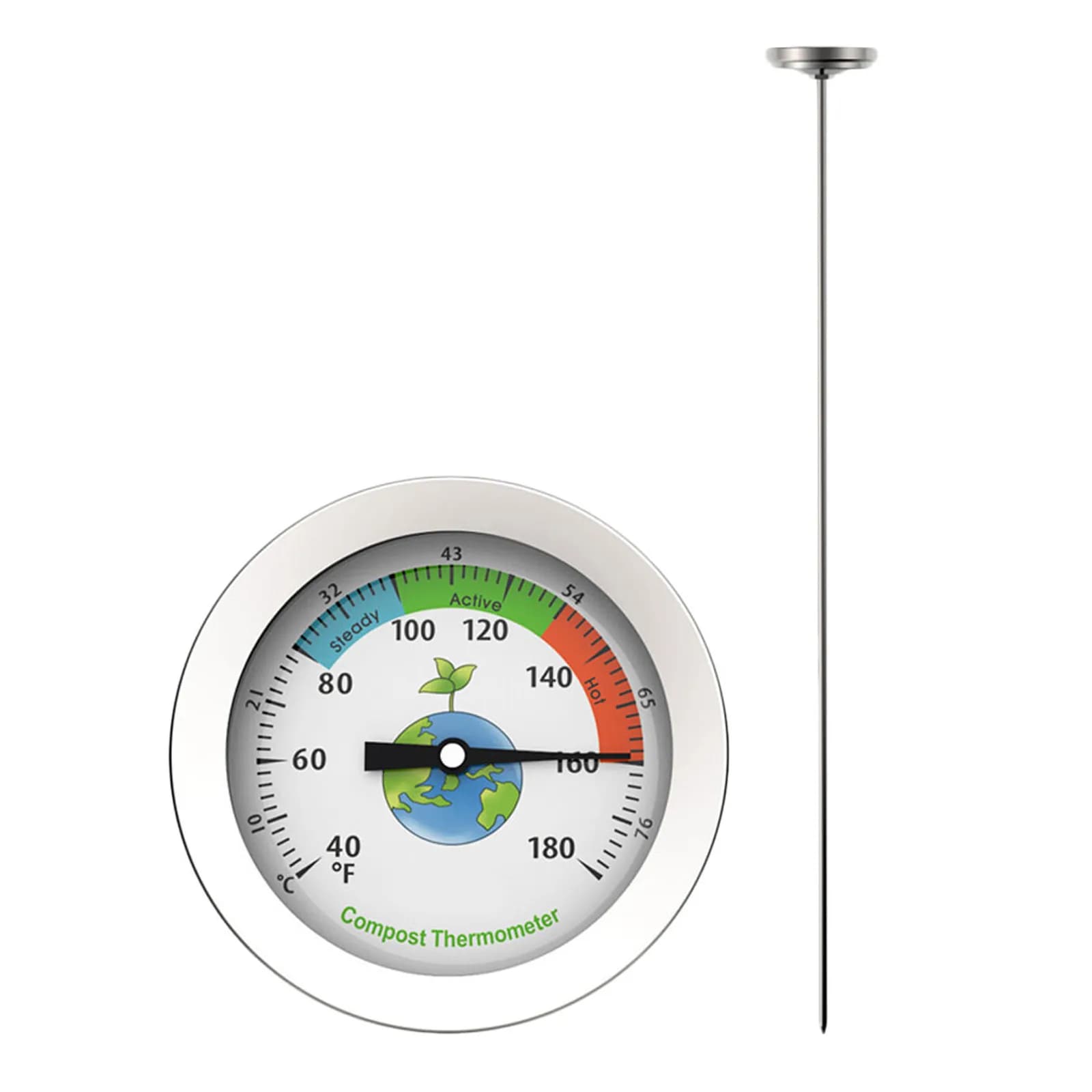 1Pcs Compost Thermometer Soil Thermometer Waterproof Stainless Steel Probe for Garden Greenhouse Composting Bin Outdoor