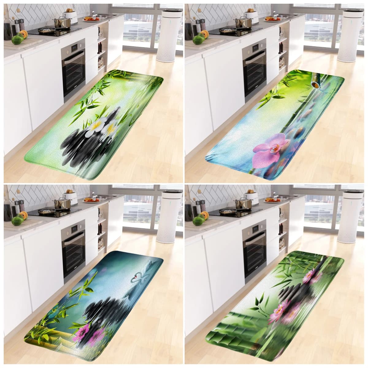 Zen Green Bamboo tappetino da bagno rosa orchidea Black Stone Swan Spa scenario tappeto da cucina zerbino d'ingresso Home bagno Decor tappeto da pavimento