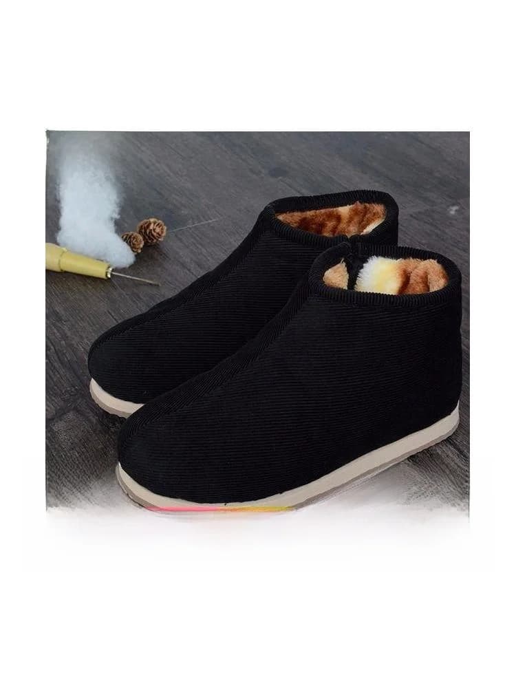 Handmade Thickened Fleece Lined Chicken Grandma Shoes Men's Winter Warm Anti-slip Cotton Slippers from Hunan to Sichuan