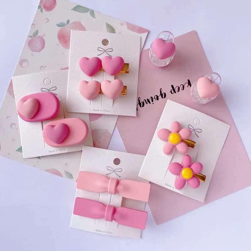 2026 summer new hairpin pink flower peach heart edge clip bow hair clip cute duckbill clip small grab clip