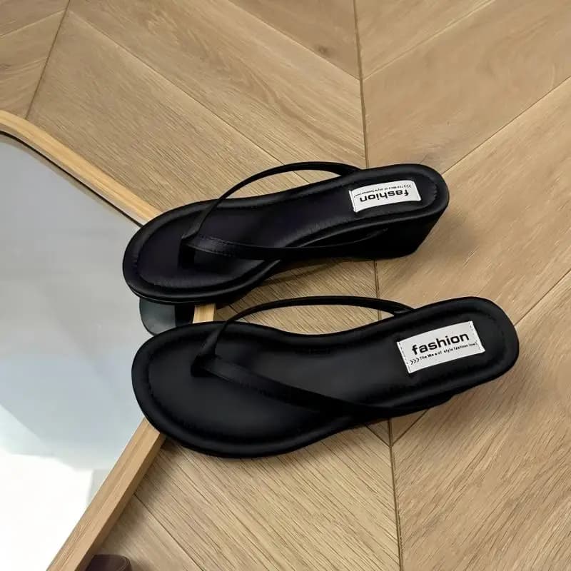 Chic Satin Wedge Flip Flops Women Elegant High Heel Thong Sandals Luxury Soft Platform Beach Slippers Summer Outdoor Slides Shoe