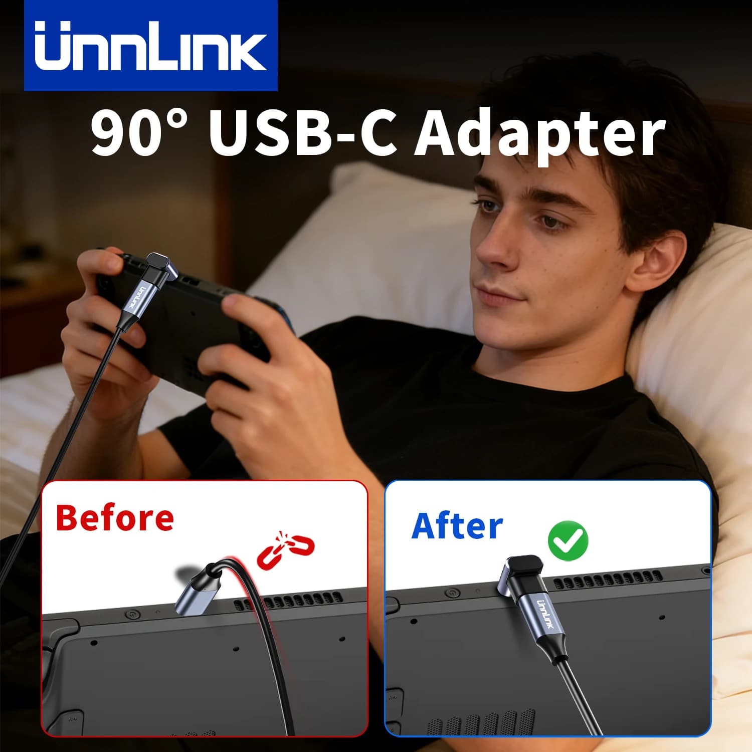 Unnlink 90° USB4 Adapter for Steam Deck & Switch, 240W PD 40Gbps 8K@60Hz Right Angle USB-C Extender, Thunderbolt Compatible