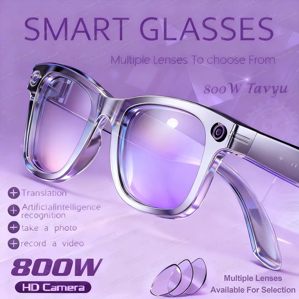 800W With Camera Smart Eyeglasses Woman Recording Video AI Photo Recognition Eyewear Calling Translation Voice Man Sunglasses