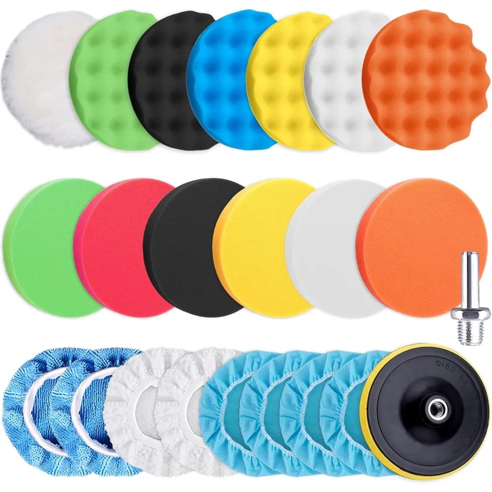 SIQUK 23 Pezzi 5 Pollici Tamponi per Lucidatura Auto Lucidatore Cofani Schiuma Tampone per Lucidatura Kit Tampone per Cera Tamponi per Lucidatura Auto Buffer Attacco per