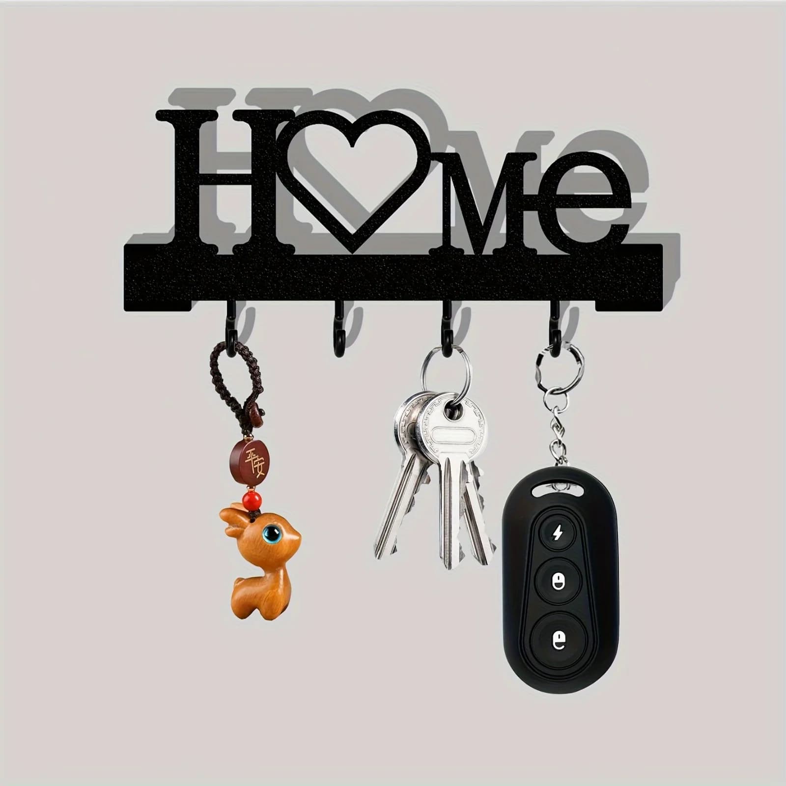 "Home Love" Shaped Key Holder with Hooks - Drill Wall Mount, Metal Organizer for Living Room Decor,Key Rack | Key Hanger Wall