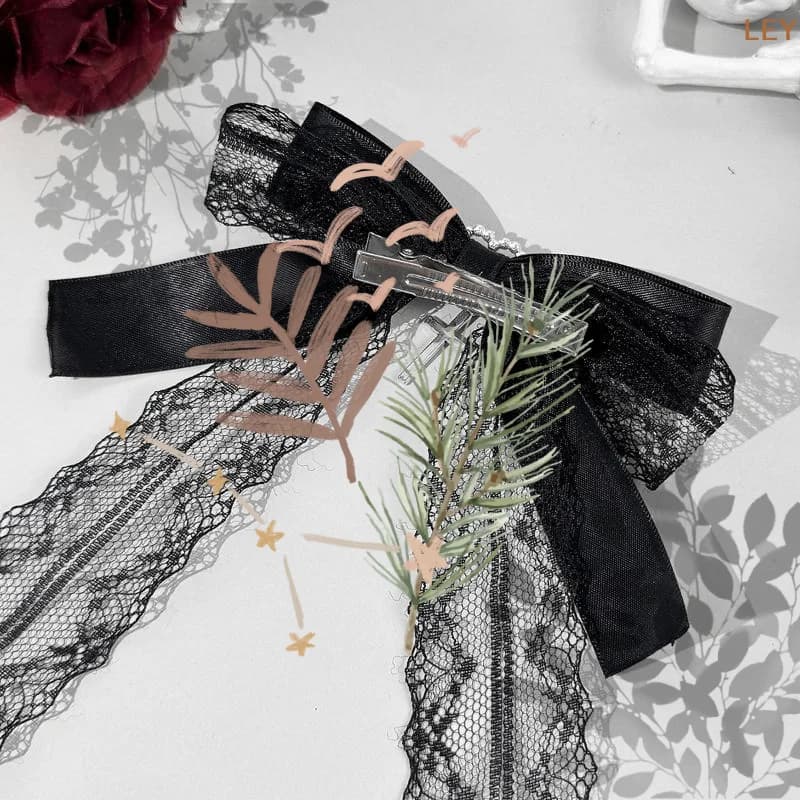 Gothic Girl Exquisite Hair Accessories: Lolita Japanese Lace Ponytail Clip Cute Bow Hairpins Bag