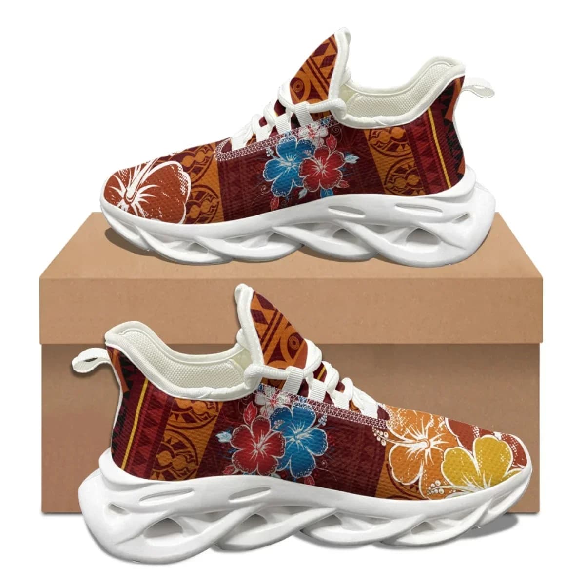 Hawaiian Hibiscus Comfortable Lightweight Lace Up Sneakers Summer Shock Absorbing Basketball Shoes Adult Casual Walking Shoes