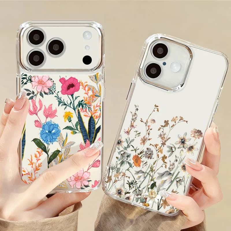 White Flower Case For iPhone 17 Pro Max Plating Lens Frame Clear Soft Cover Funda For iPhone 16 15 14 13 Pro Max 11 17e 16e