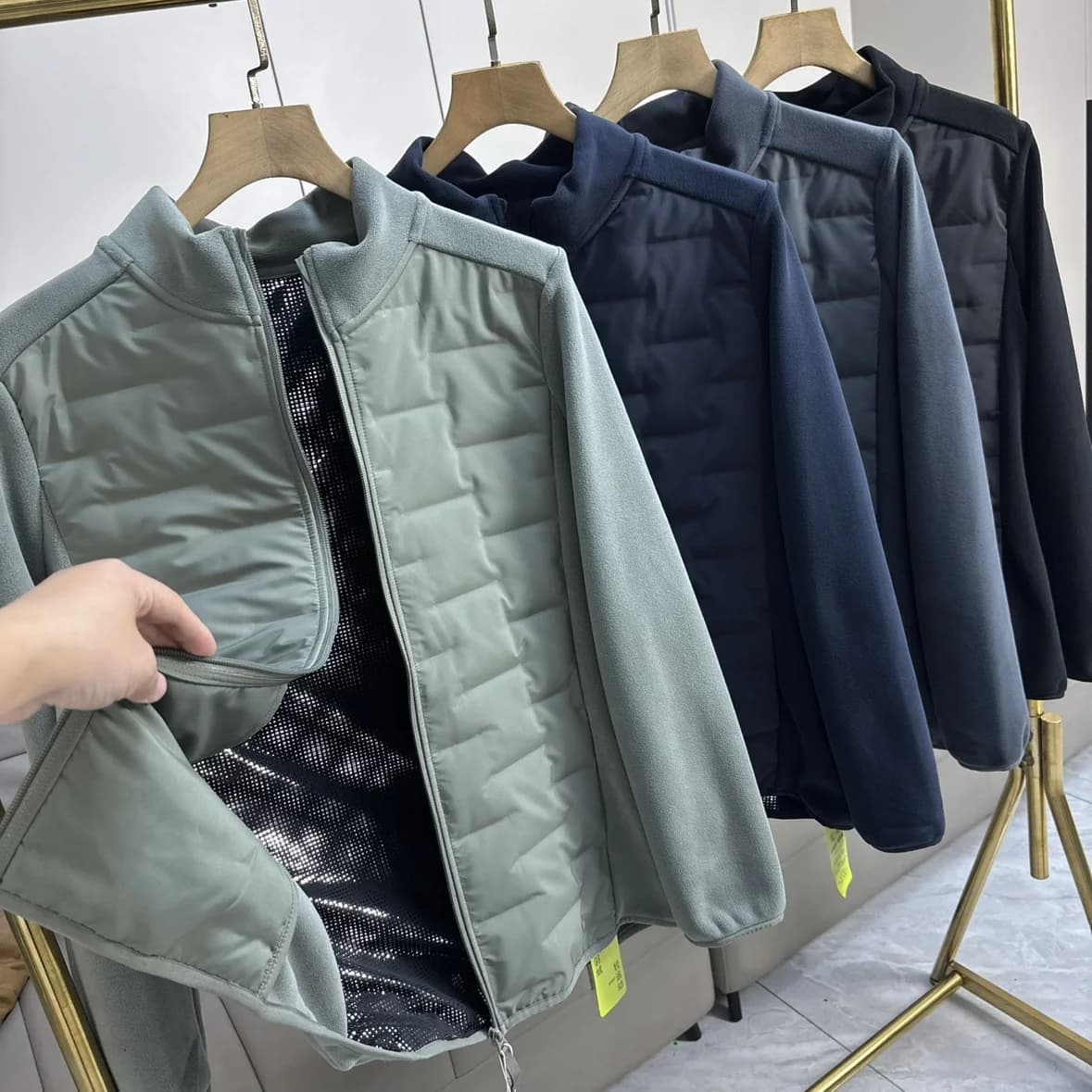 Outdoor Series Patchwork Design Men's Winter Windproof Water-resistant Stand Collar Casual down Jacket Breathable Elastic Sea...