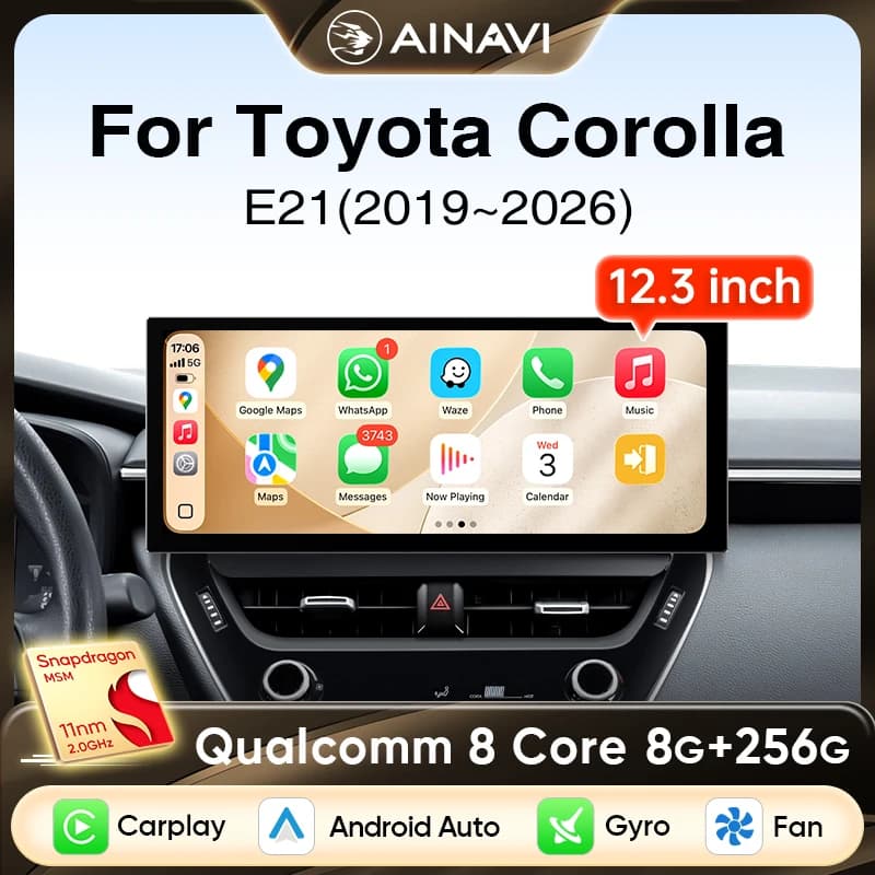 Ainavi 12.3 Autoradio Per Toyota Corolla 2019 2020 2021 2022 2023 2024 2025 E210 Wireless Carplay Android Auto 4G Auto Multimediale