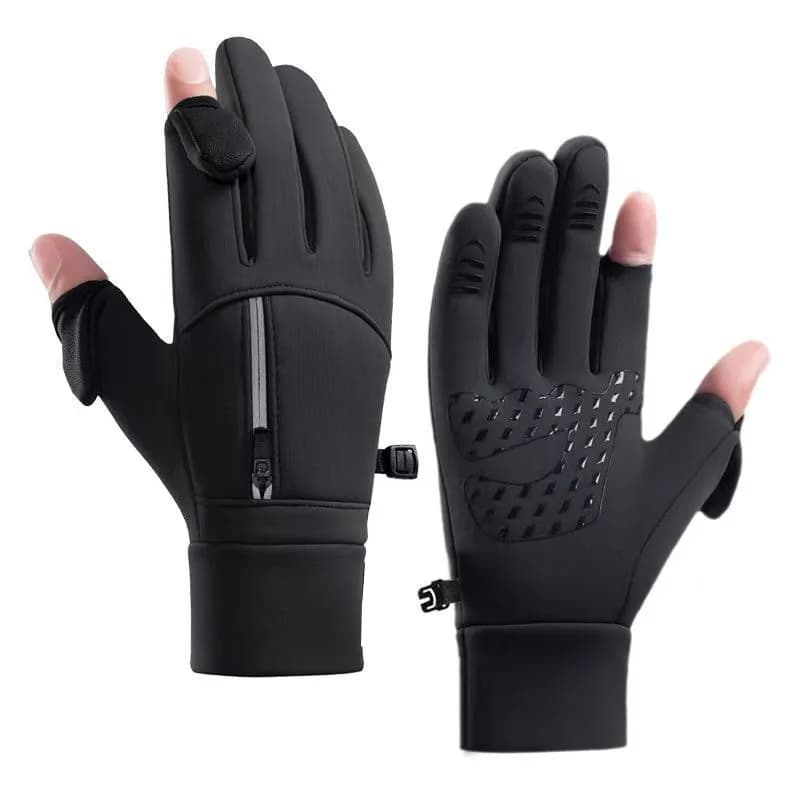 Winter Cycling Gloves Windproof Men Women Touchscreen Warm Gloves Motorcycle Water-Repellent Zipper Pocket Fingertip Flip Gloves