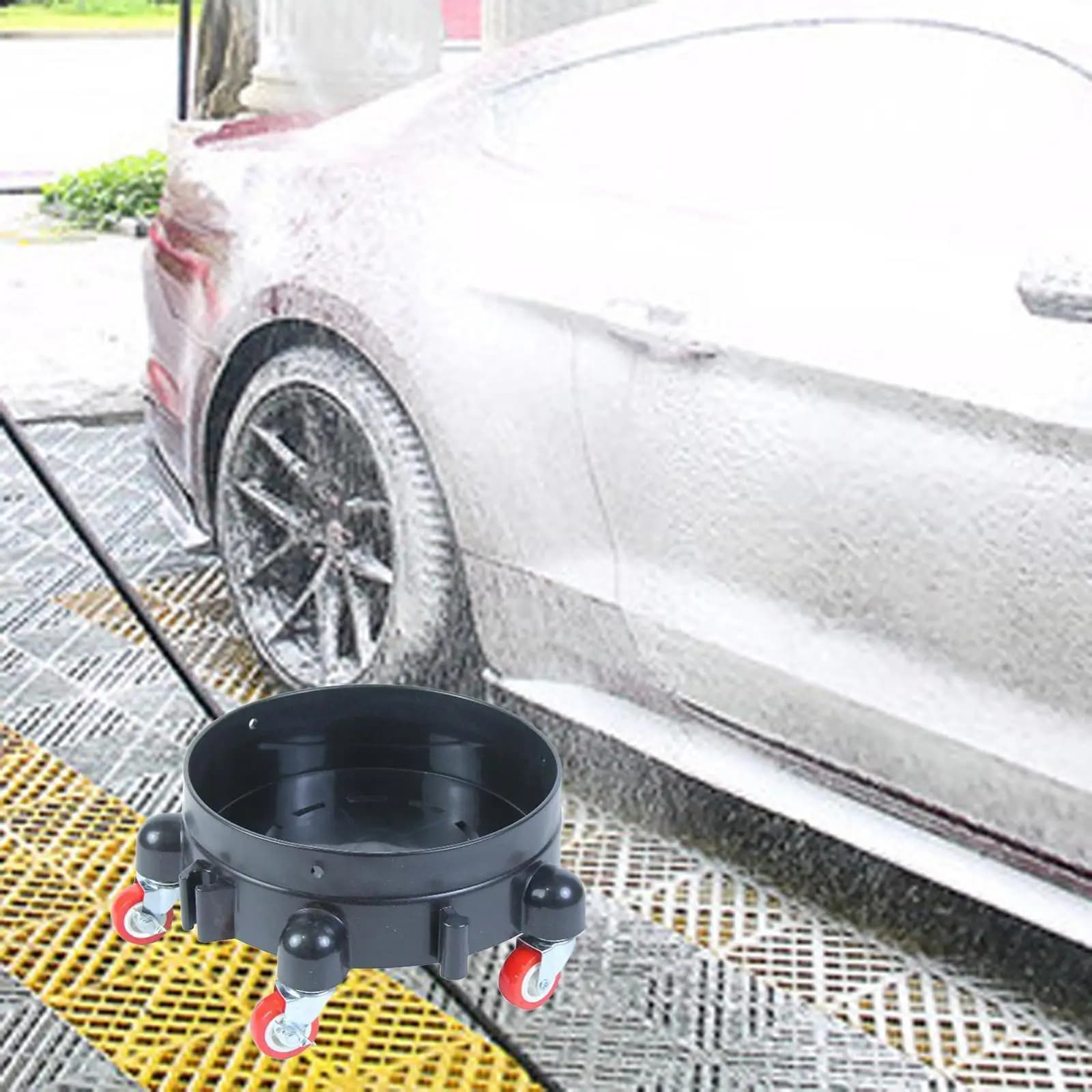 Carrello con Secchio Rotante Resistente all'Usura in Materiale PP, Base per Sgabello per Lavaggio Auto e Pulizia