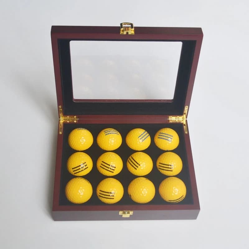 Golf Redwood Gift Box - High-End Solid Wood Golf Ball Holder (12-Pack with View Window) - Commemorative Redwood Golf Ball Box