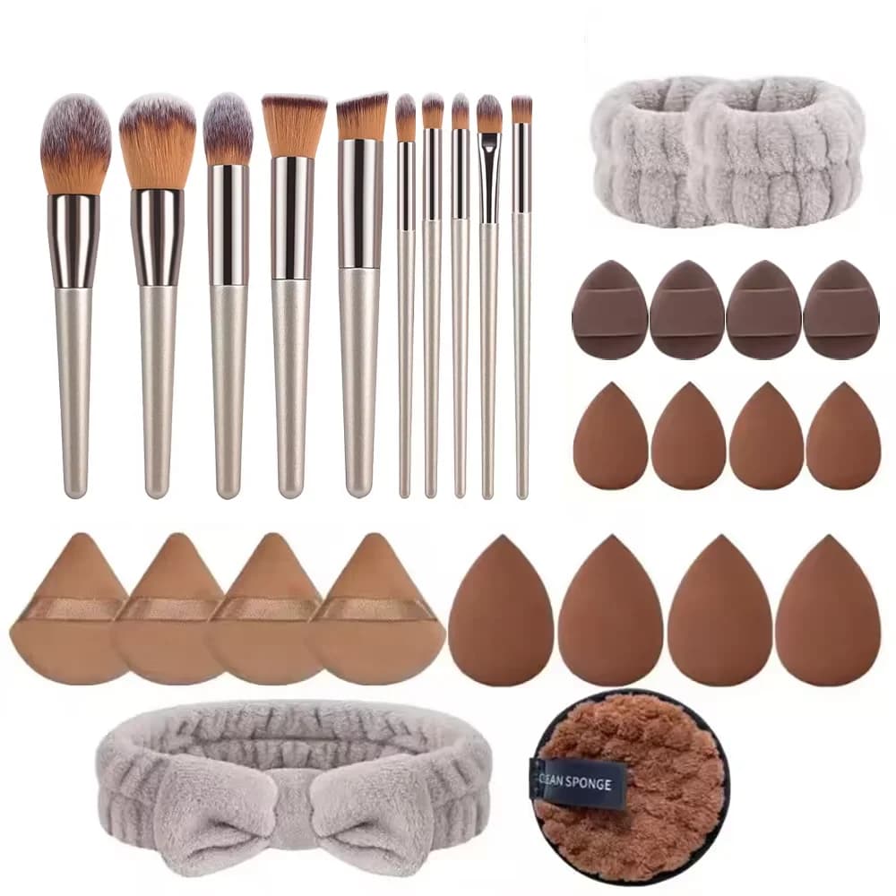 Makeup Brushes and Sponges Set, Brown Makeup Puff, Beauty Egg, Headband, Wristband Remover Kit, Makeup Tool, Gift, 20/30