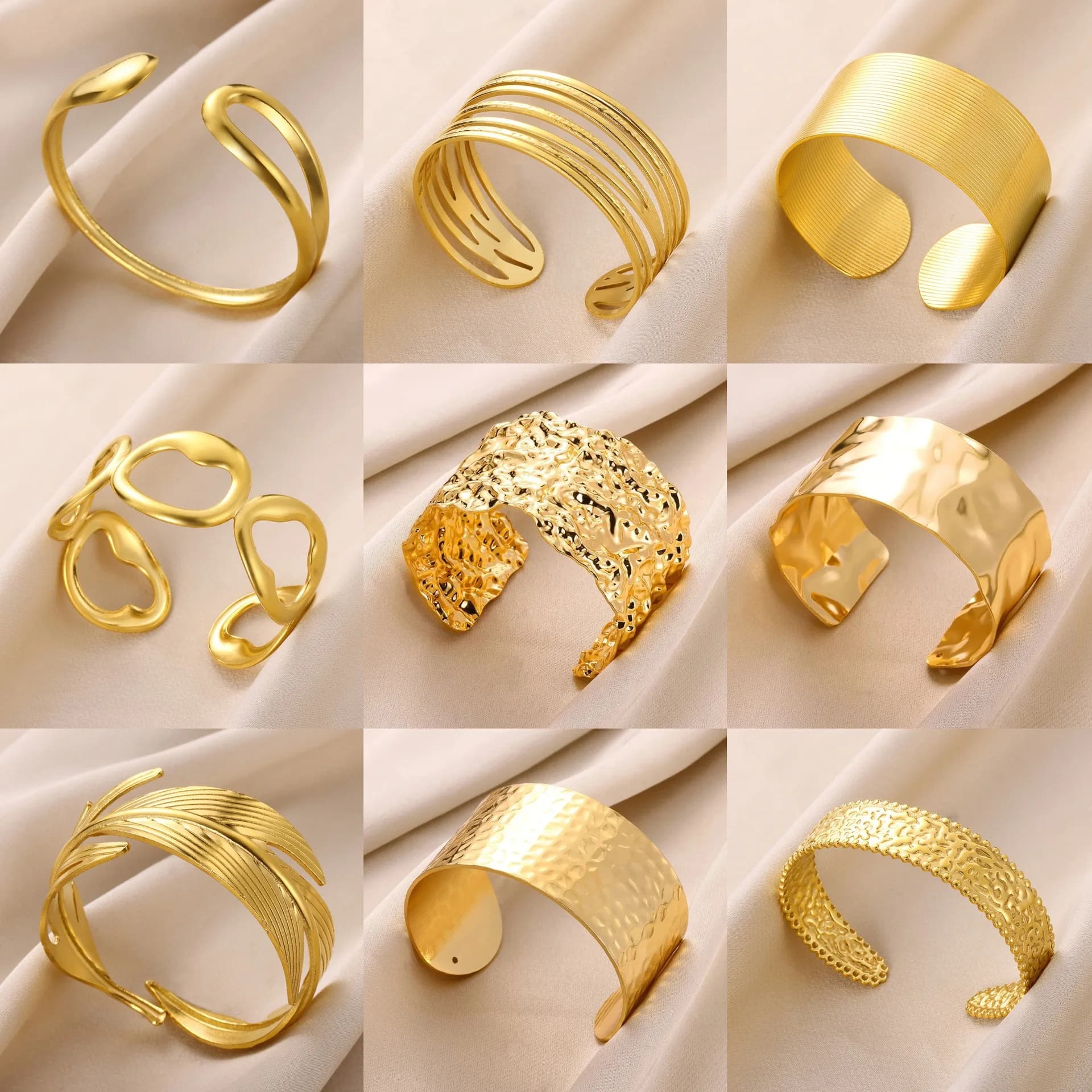Classic Bump Pattern Openning Bangles For Women Stainless Steel Cuff Bracelet Gold Color Hand Ornament Party Jewelry Gift