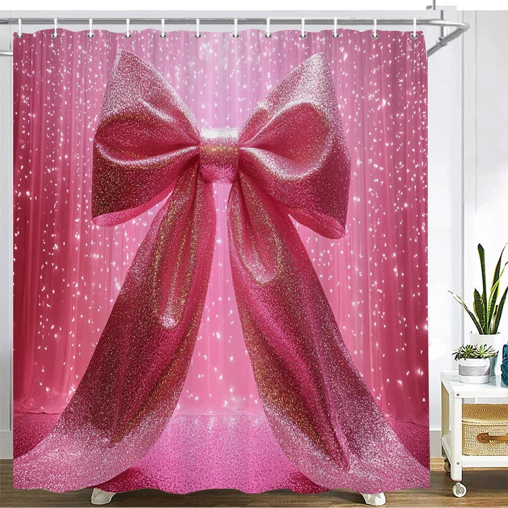Tenda da doccia con fiocco imitazione rosa romantico lucido Tenda da bagno Stampa Tende da bagno per tende da decorazione domestica