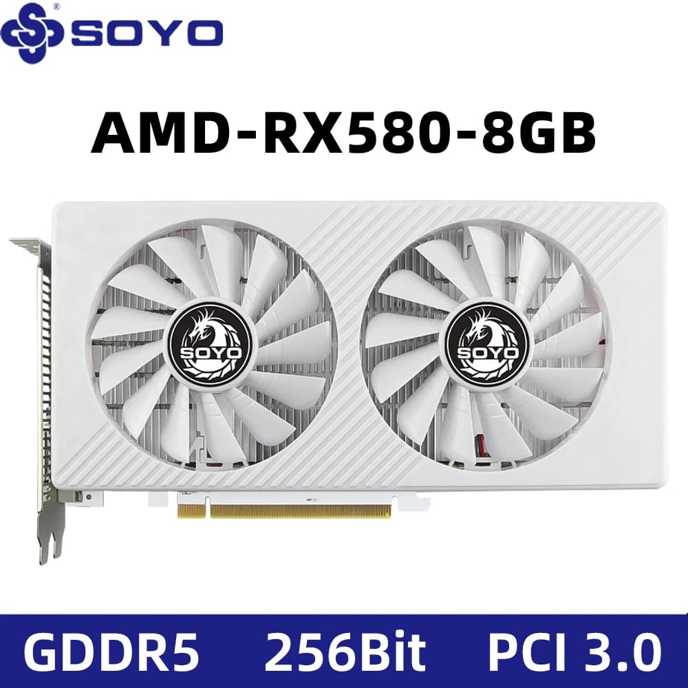 Scheda grafica SOYO Nuova AMD Radeon RX580 8G GDDR5 Memoria 256Bit PCIE3.0x16 Schede GPU da gioco per computer desktop RX580