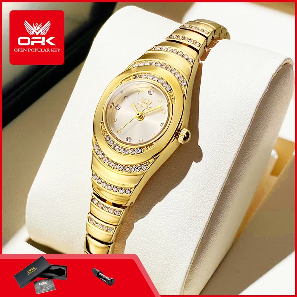 OPK 6069 Elegant Gold Quartz Watch for Women Waterproof Steel Strap Luxury Female Watch Original Ladies Wristwatch