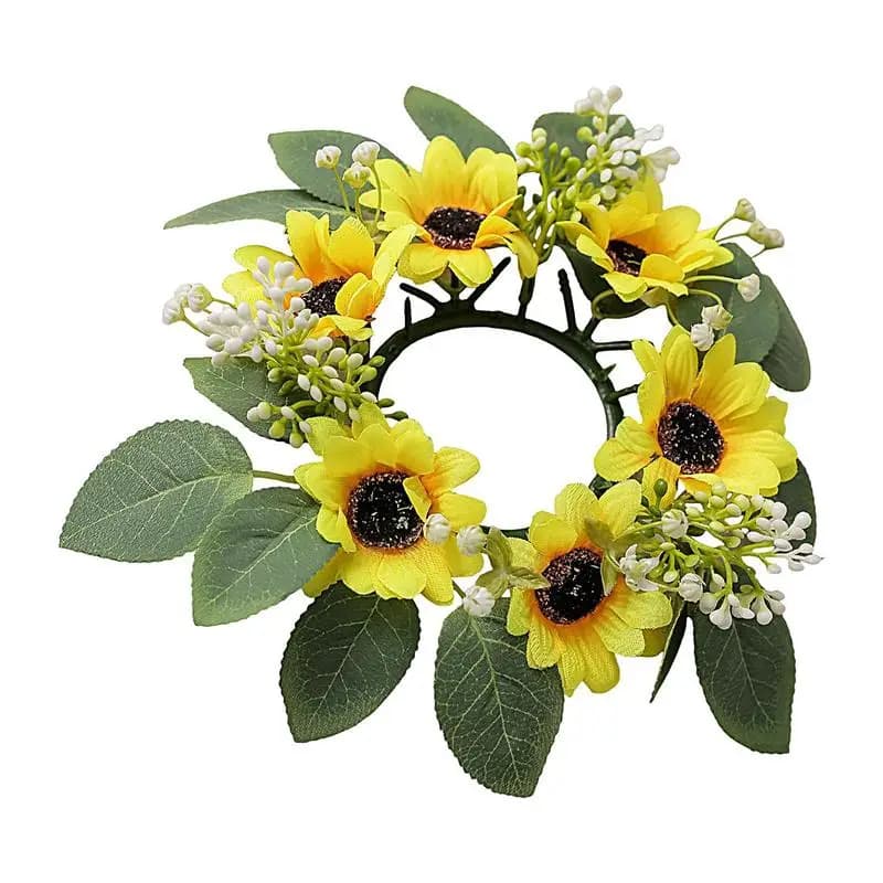 Artificial Sunflower Candle Rings Wreath Decorative Candle Holder for Dining Table Wedding Spring Summer Flower Rings