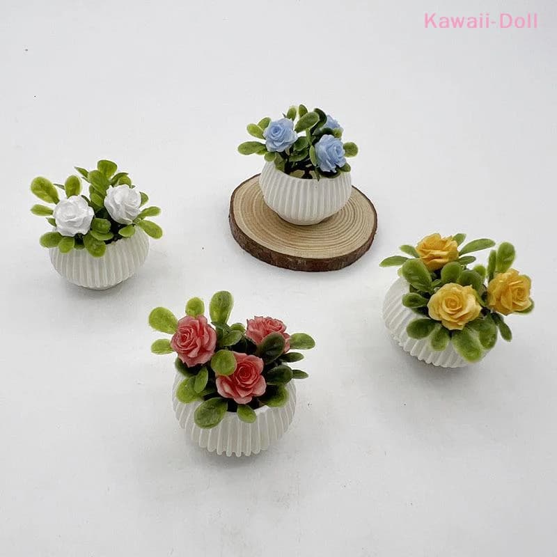 1 Piece Miniature Rose in Vase, Plant Model for Doll Houses Scene Decoration, Landscape Crafts