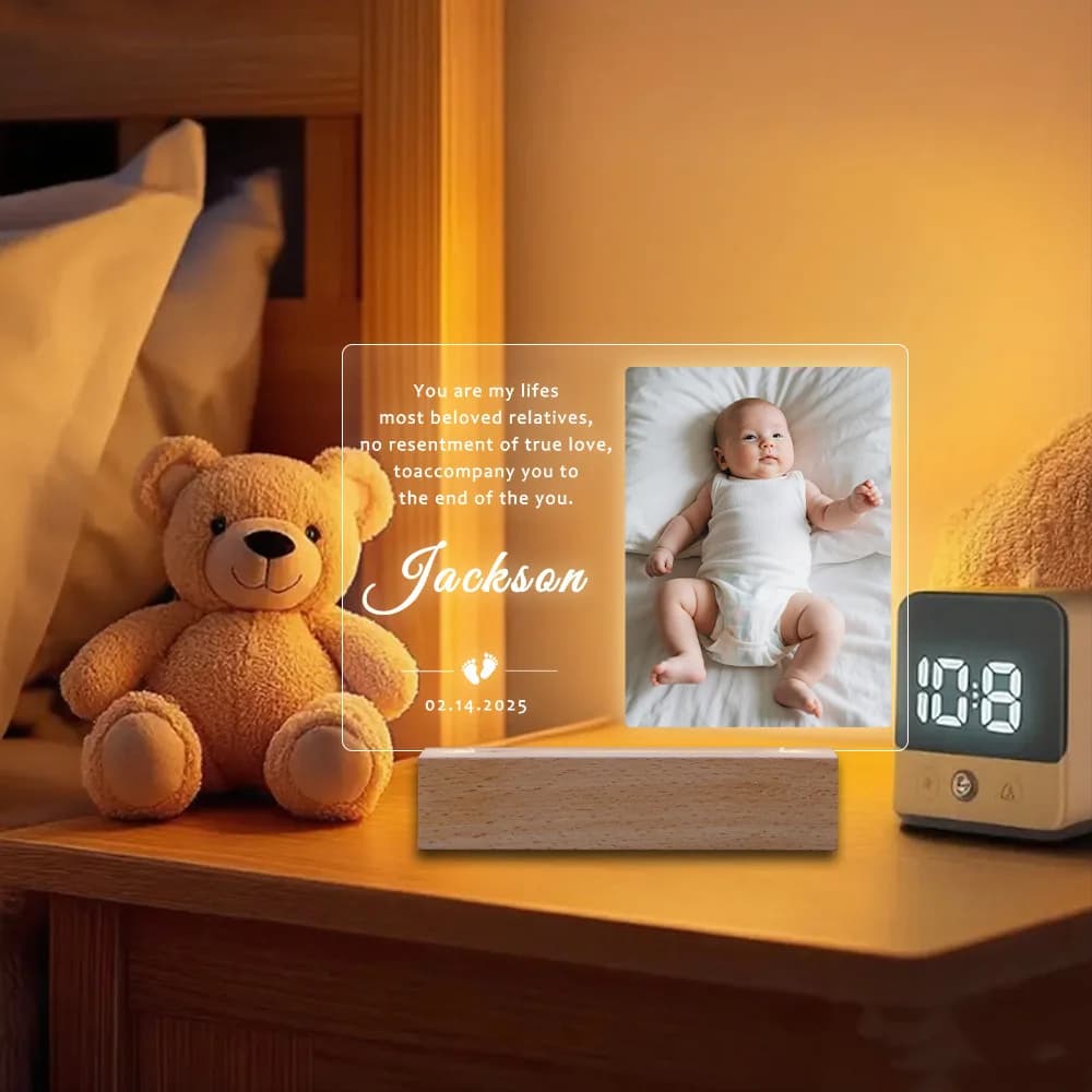 Lampada Notturna Personalizzata con Foto, Luce LED a 3 Colori, Cornice Acrilica a Cuore, Regalo per Anniversario, Compleanno, Matrimonio, Nascita, Festa della Mamma