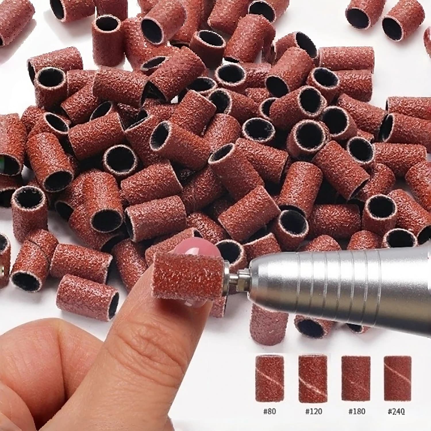 200/100/50pc Levigatura Cap Fasce Per Macchina Elettrica Del Manicure 240/180/120/80 Grana Trapano Per Unghie Rettifica Bit Lime Strumento di Pedicure