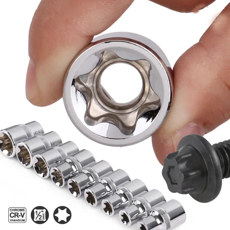 1 pz Torx Star chiave a bussola testa da 1/2 pollici Drive CR-V lega antiruggine E-tipo Socket Set E10-E24 Star presa femmina strumenti di riparazione